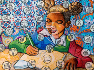 A Girl's Education | 24 x 18 in. | watercolor pens and acrylic on vellum | 2022