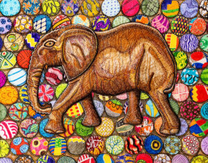 To Lead is to Serve. Carved Elephant | 14 x 11 in. | watercolor pens on vellum | 2022