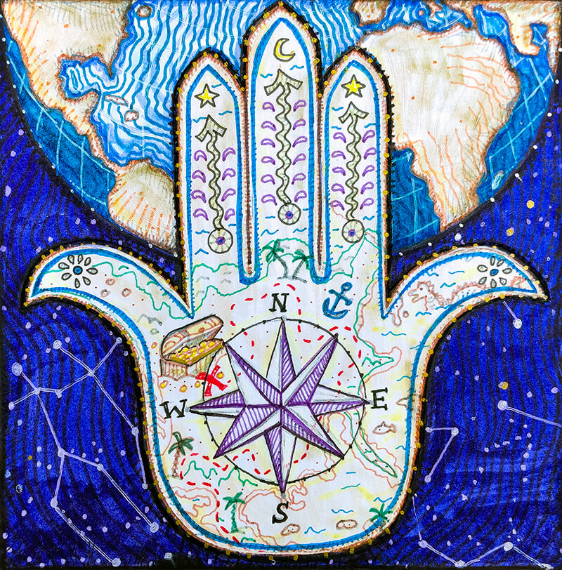 hamsa hand art: safe travels by Kristen Palana