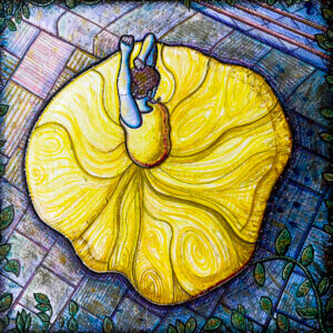 The Yellow Dress | 9 x 9 in. | watercolor pens and acrylic on vellum | 2023