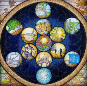 Healing art by Kristen Palana. Vision. 17 Sustainable Development Goals | 18 x 18 in. | watercolor pens and acrylic on vellum | 2023